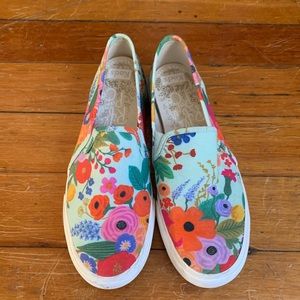 Keds by Rifle Paper mint green flowered slip-ons